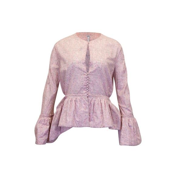 Loewe Liberty Peplum Floral Blouse in Pink Cotton